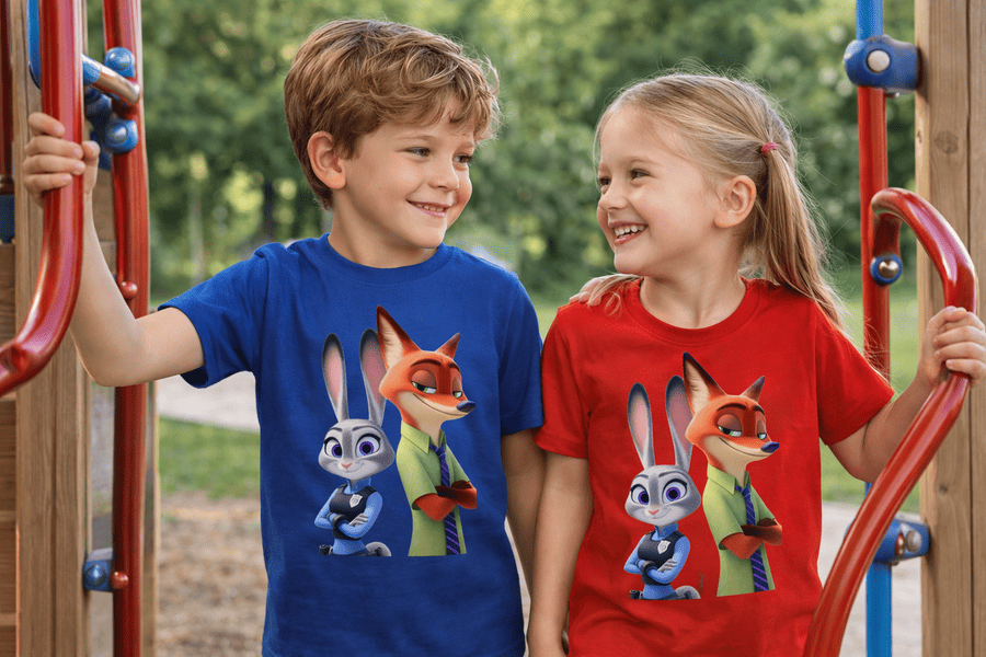 deti v tričku Zootropolis Judy a Nick mk